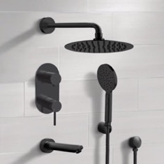 Matte Black Tub and Shower Faucet Set with Handheld, Rain Shower Head